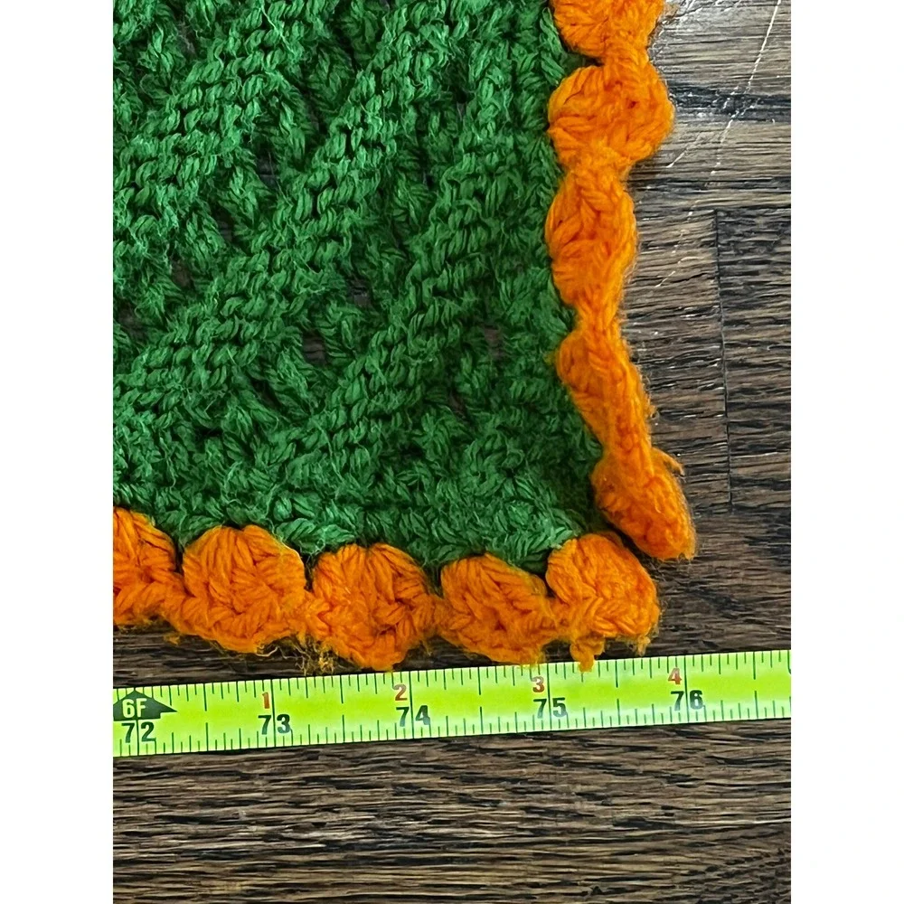 Vtg Handmade Knit Blanket Throw Granny Yellow Green Orange Squares Crochet 61x76
